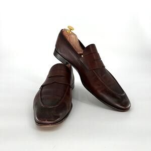 Santoni Fatte A Mano Penny Loafers in Dark Brown - Size 12